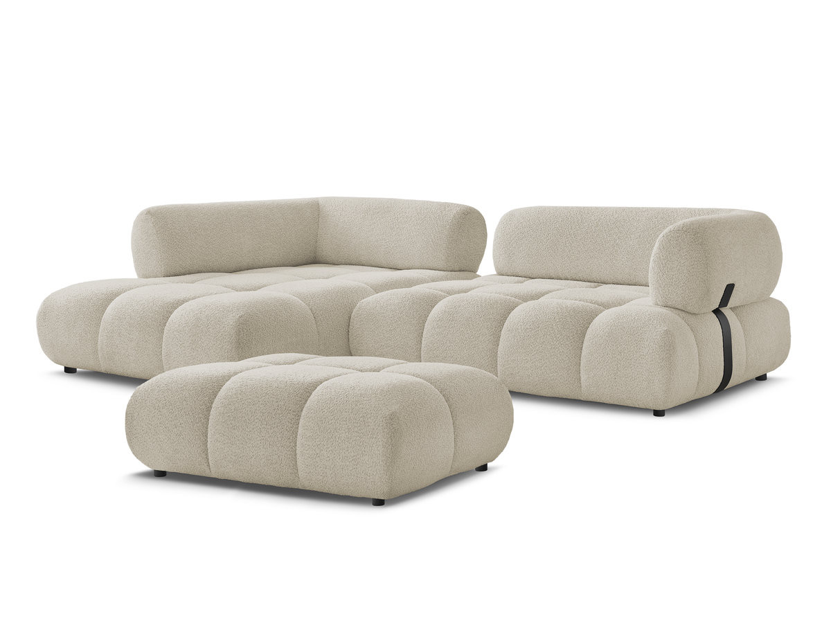 Canapé d'angle fixe ALYA tissu bouclette avec pouf