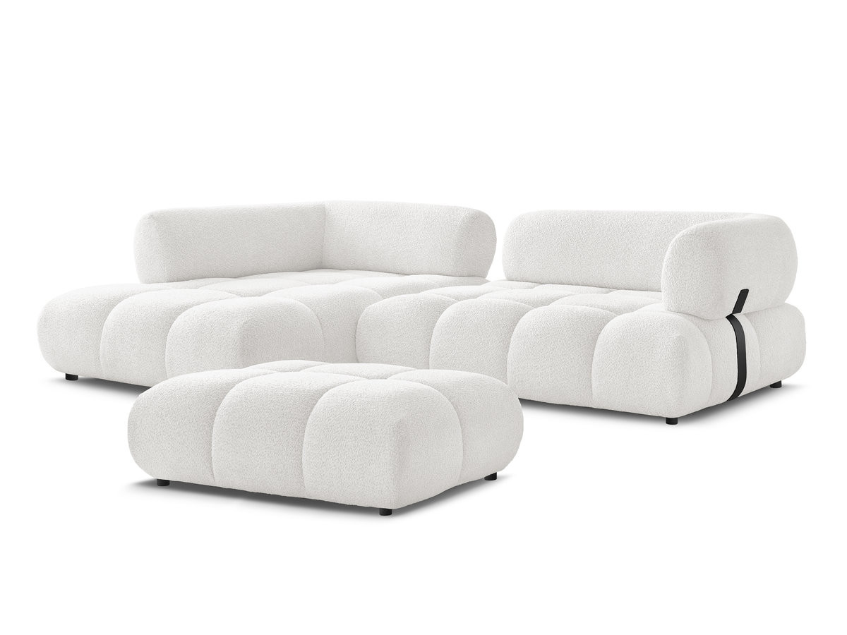 Canapé d'angle fixe ALYA tissu bouclette avec pouf