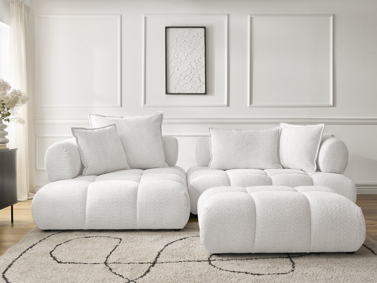 Canapé d'angle ALYA bouclette avec pouf blanc — vue 5
