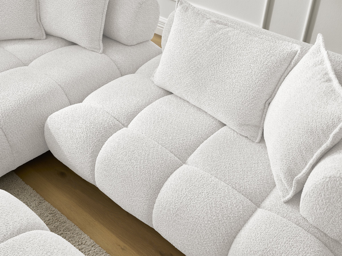 Canapé d'angle fixe ALYA tissu bouclette avec pouf