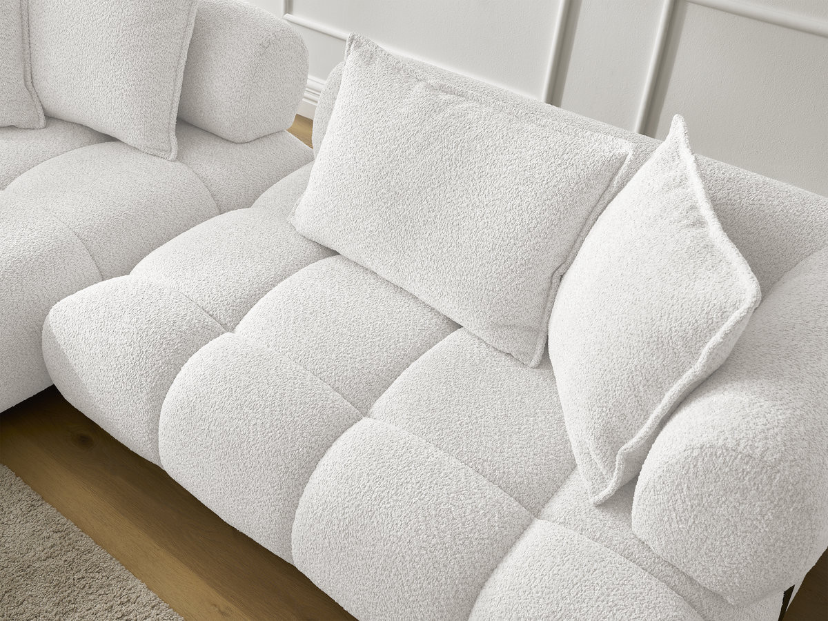 Canapé d'angle fixe ALYA tissu bouclette avec pouf