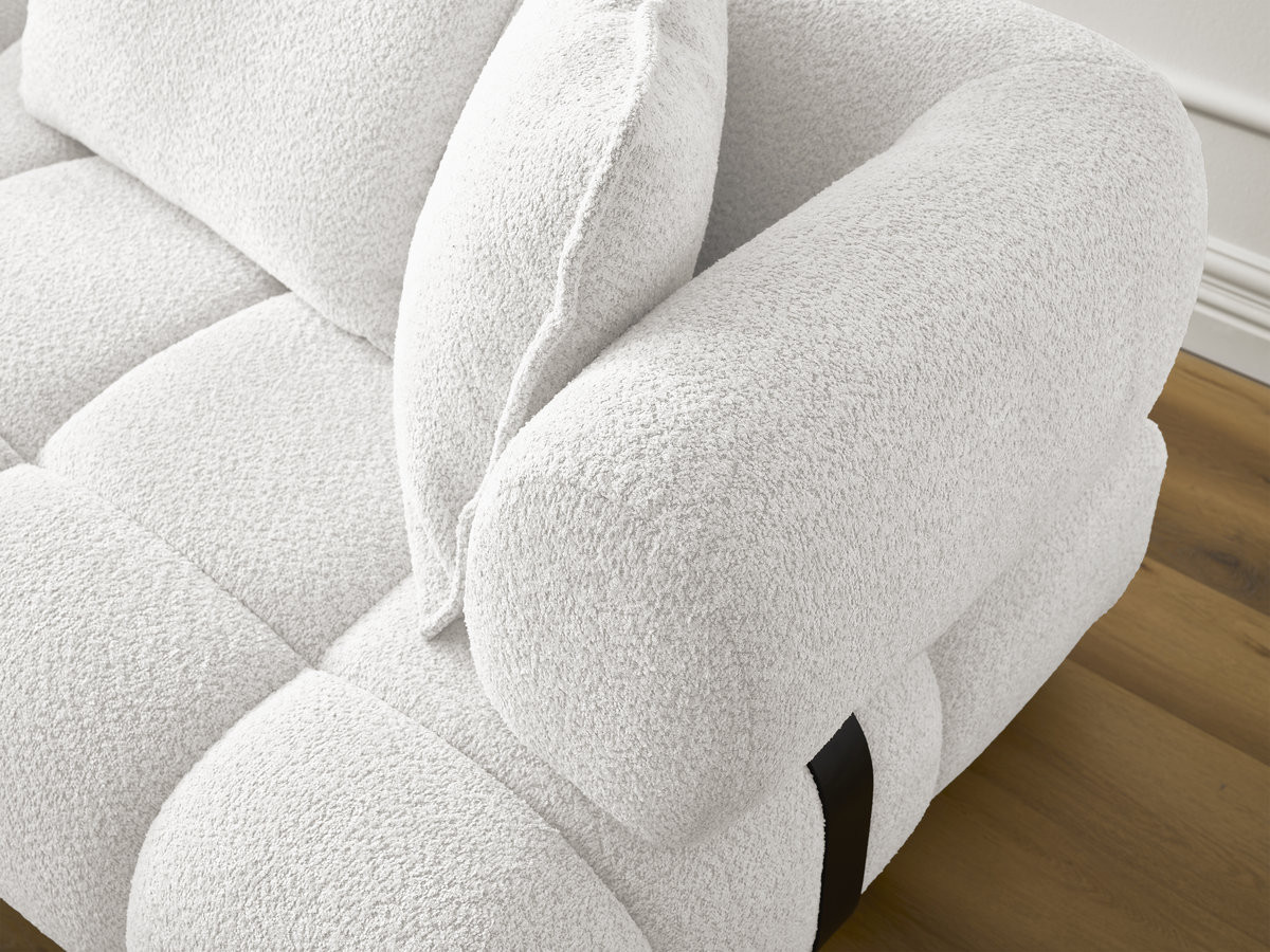 Canapé d'angle fixe ALYA tissu bouclette avec pouf