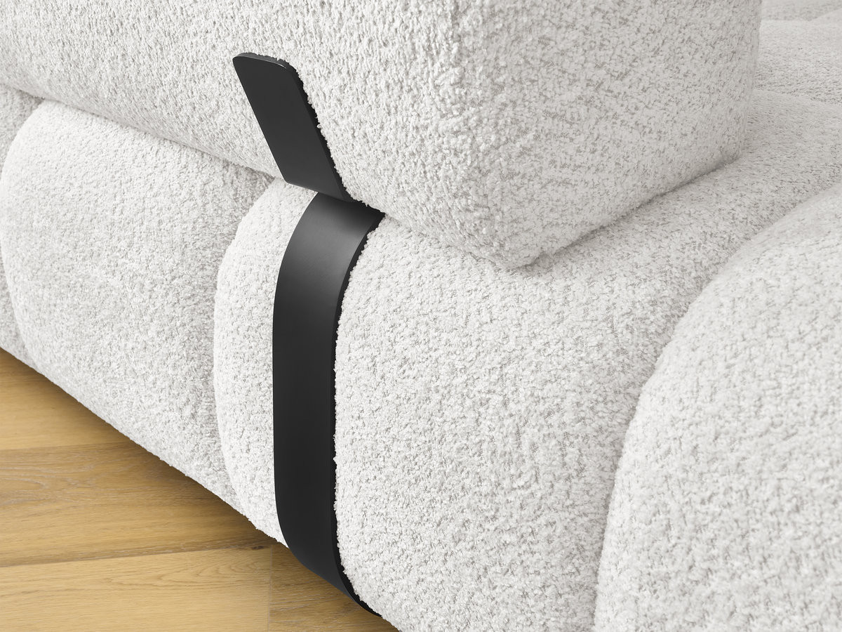 Canapé d'angle fixe ALYA tissu bouclette avec pouf