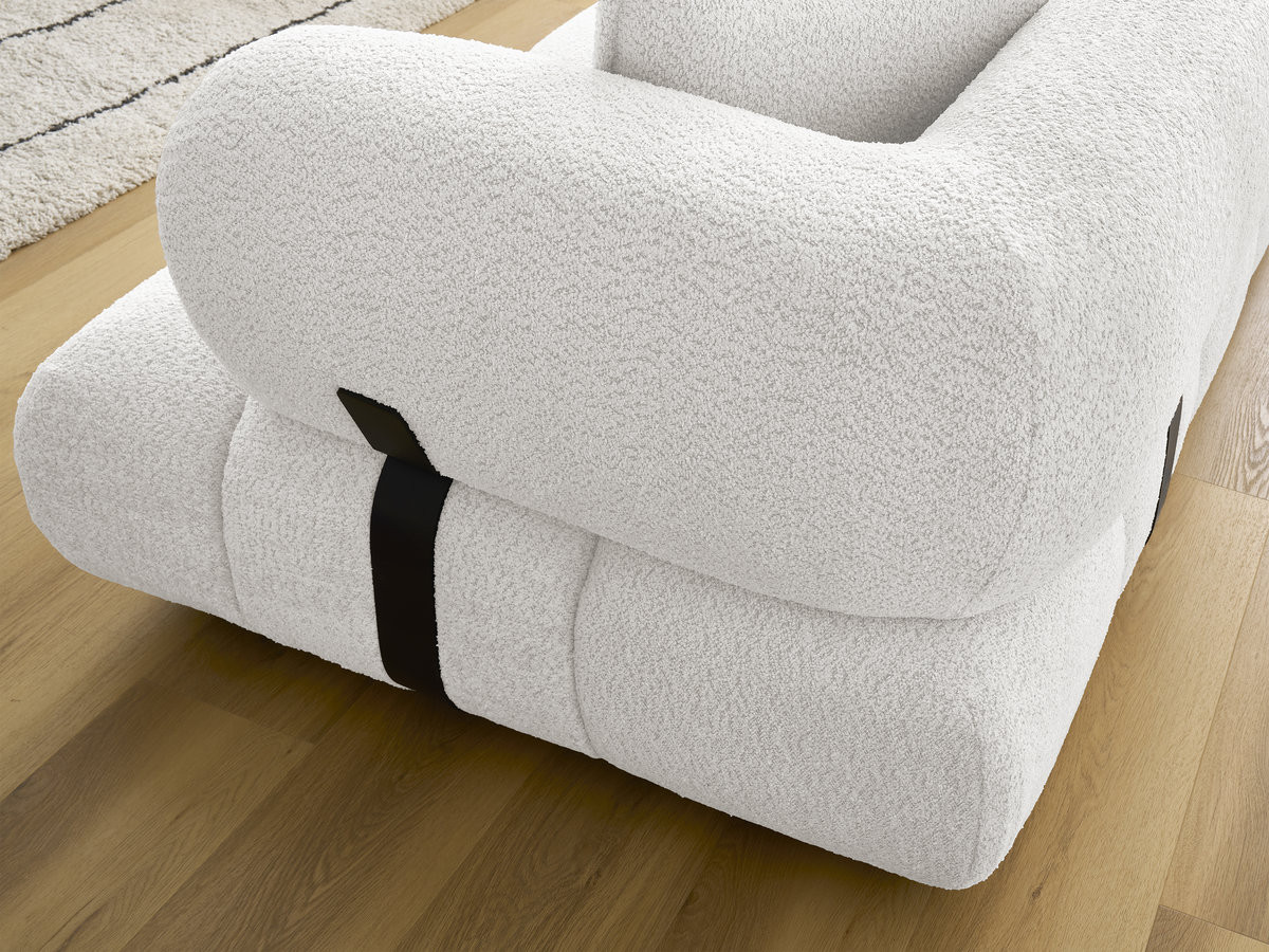 Canapé d'angle fixe ALYA tissu bouclette avec pouf