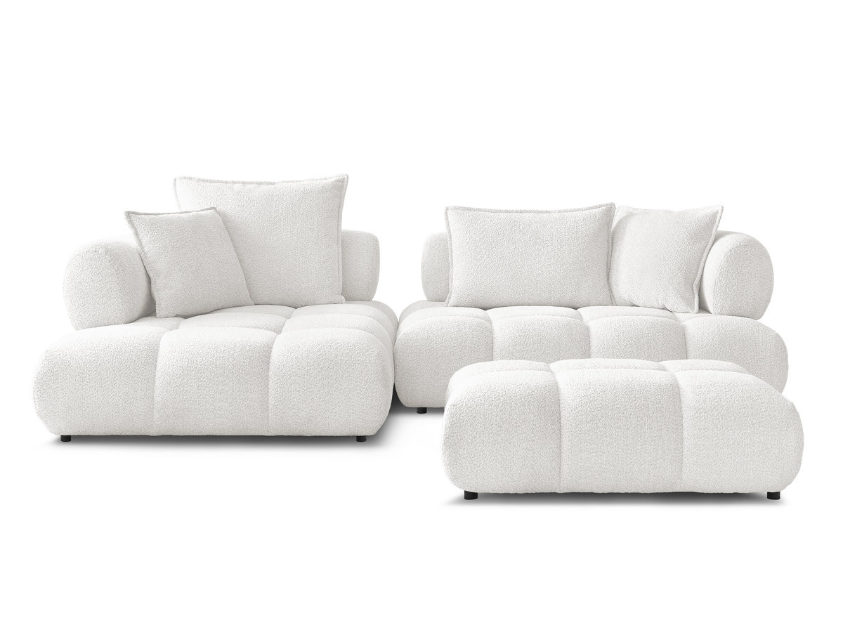 Canapé d'angle fixe ALYA tissu bouclette avec pouf