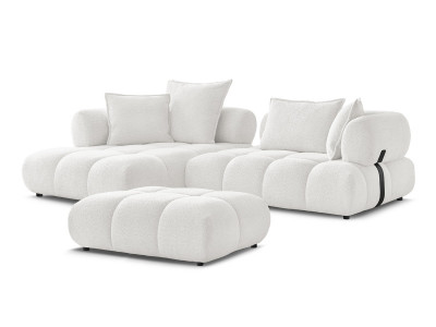 Canapé d'angle fixe ALYA tissu bouclette avec pouf