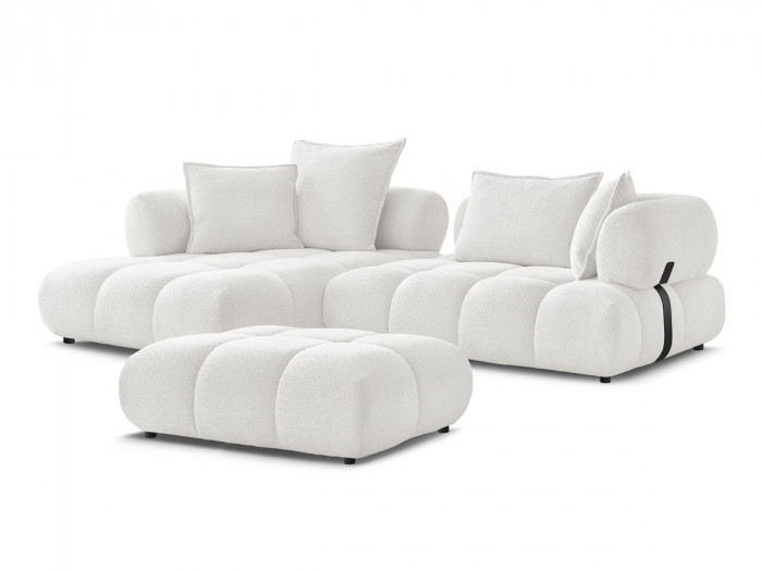 Canapé d'angle fixe ALYA tissu bouclette avec pouf