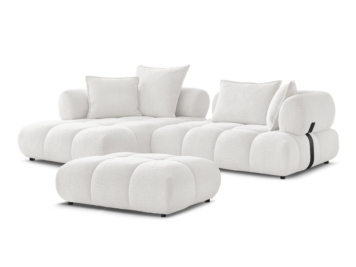 Canapé d'angle fixe ALYA tissu bouclette avec pouf