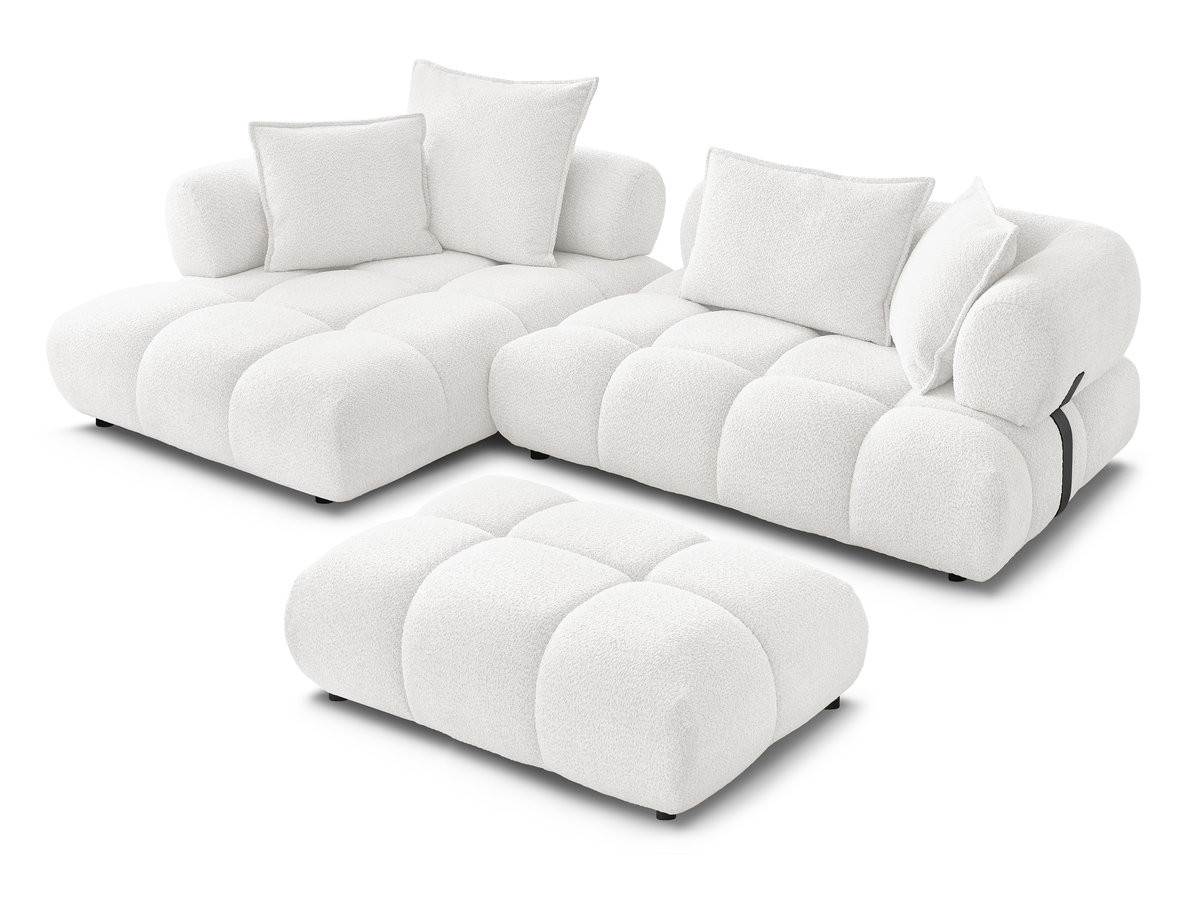 Canapé d'angle fixe ALYA tissu bouclette avec pouf