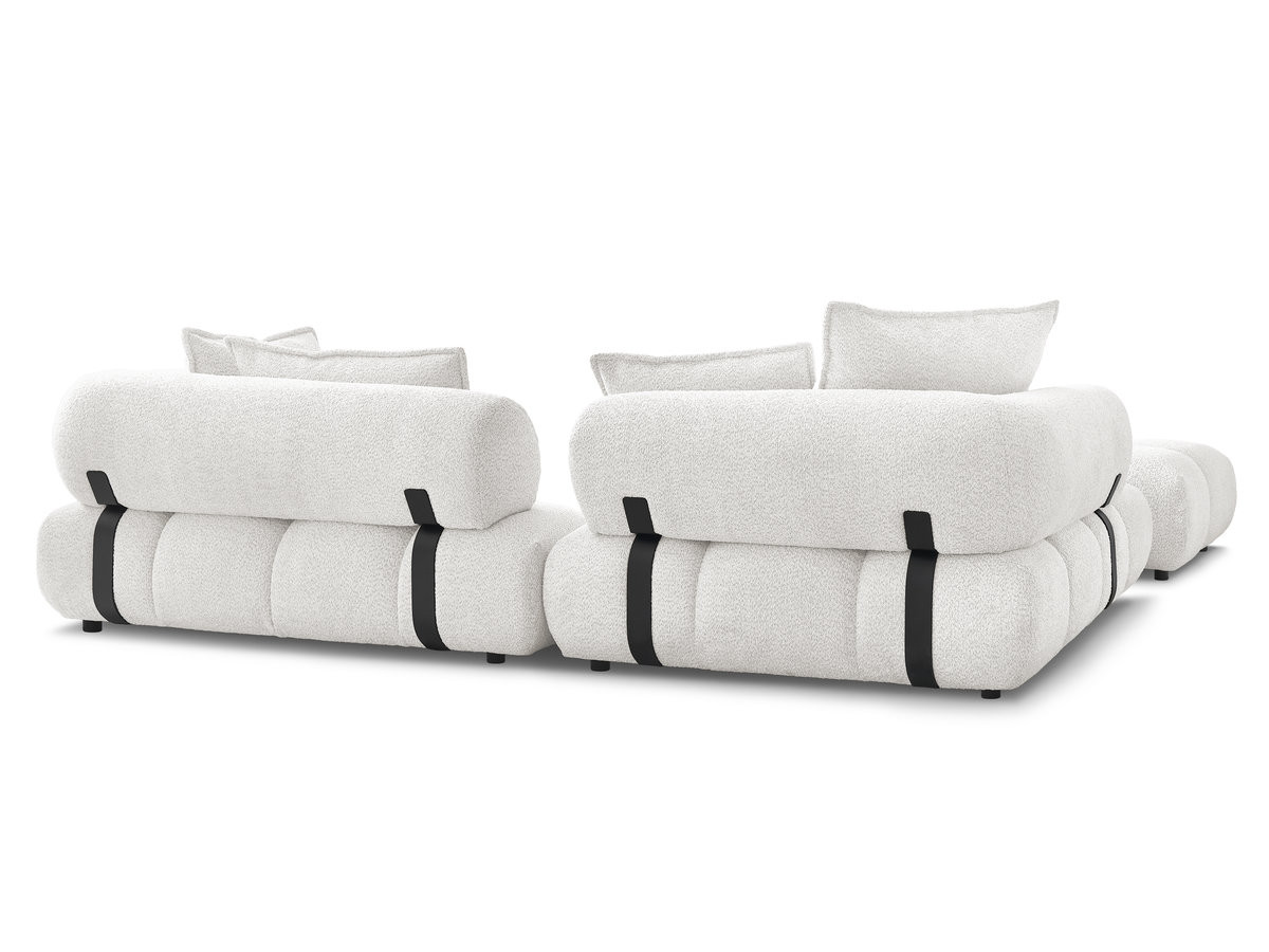 Canapé d'angle fixe ALYA tissu bouclette avec pouf