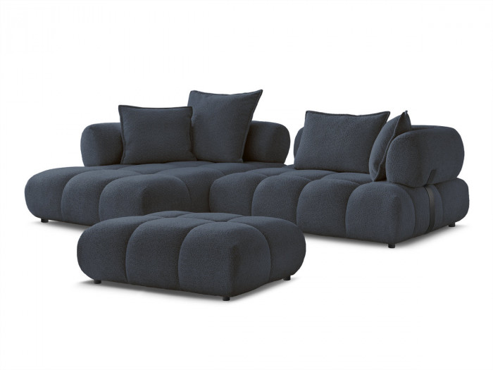 Canapé d'angle fixe ALYA tissu bouclette avec pouf