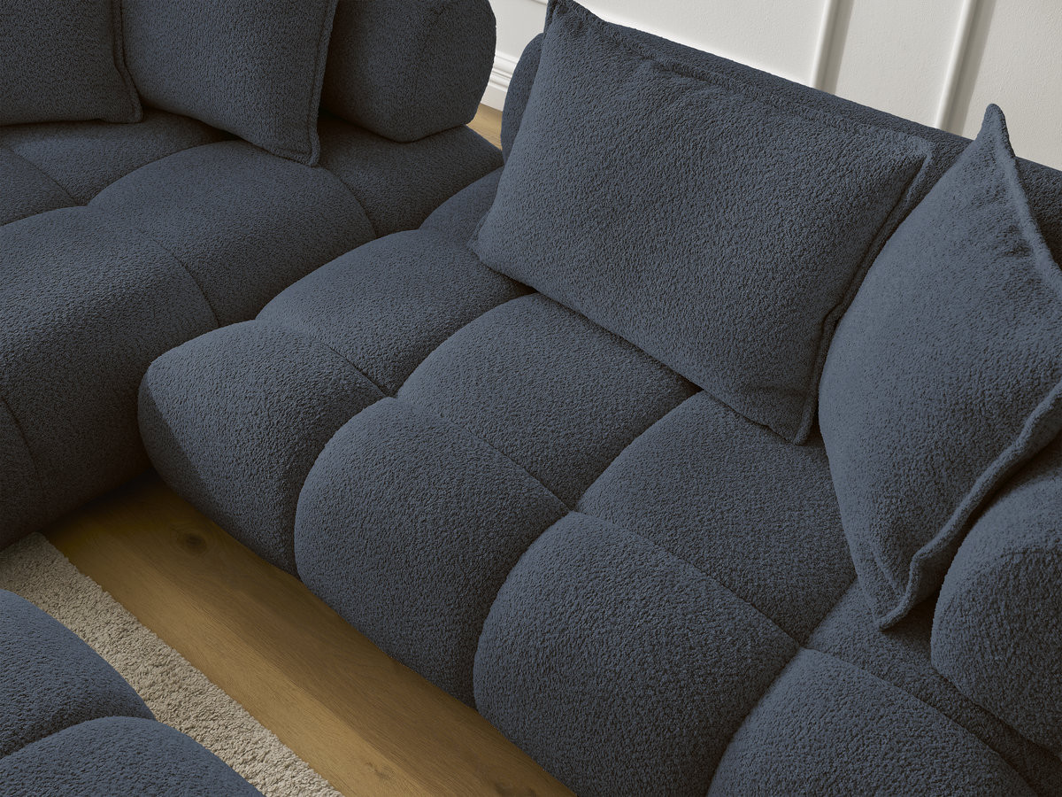 Canapé d'angle fixe ALYA tissu bouclette avec pouf