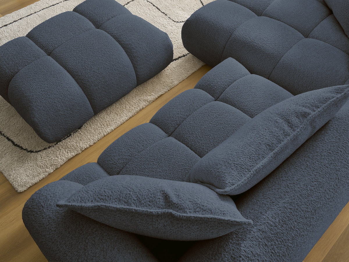 Canapé d'angle fixe ALYA tissu bouclette avec pouf