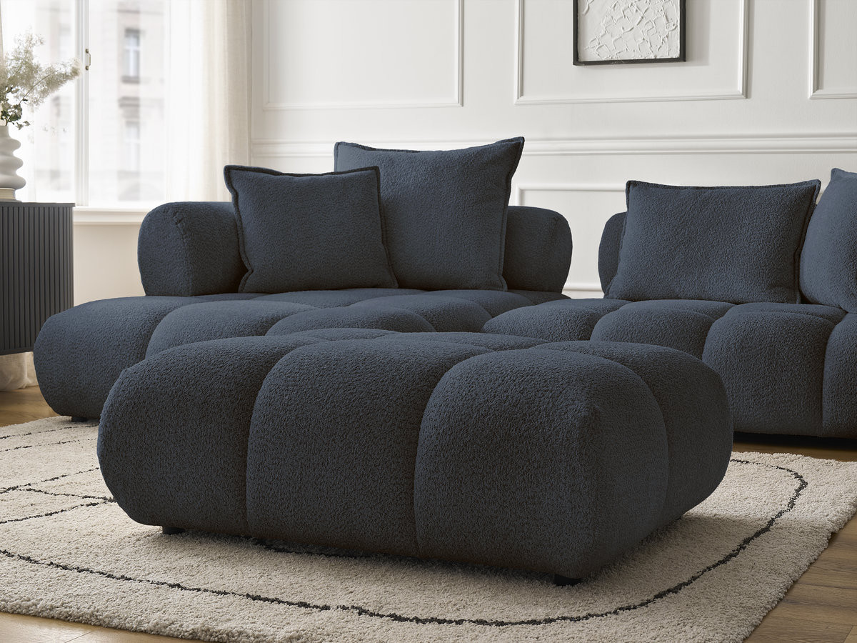 Canapé d'angle fixe ALYA tissu bouclette avec pouf