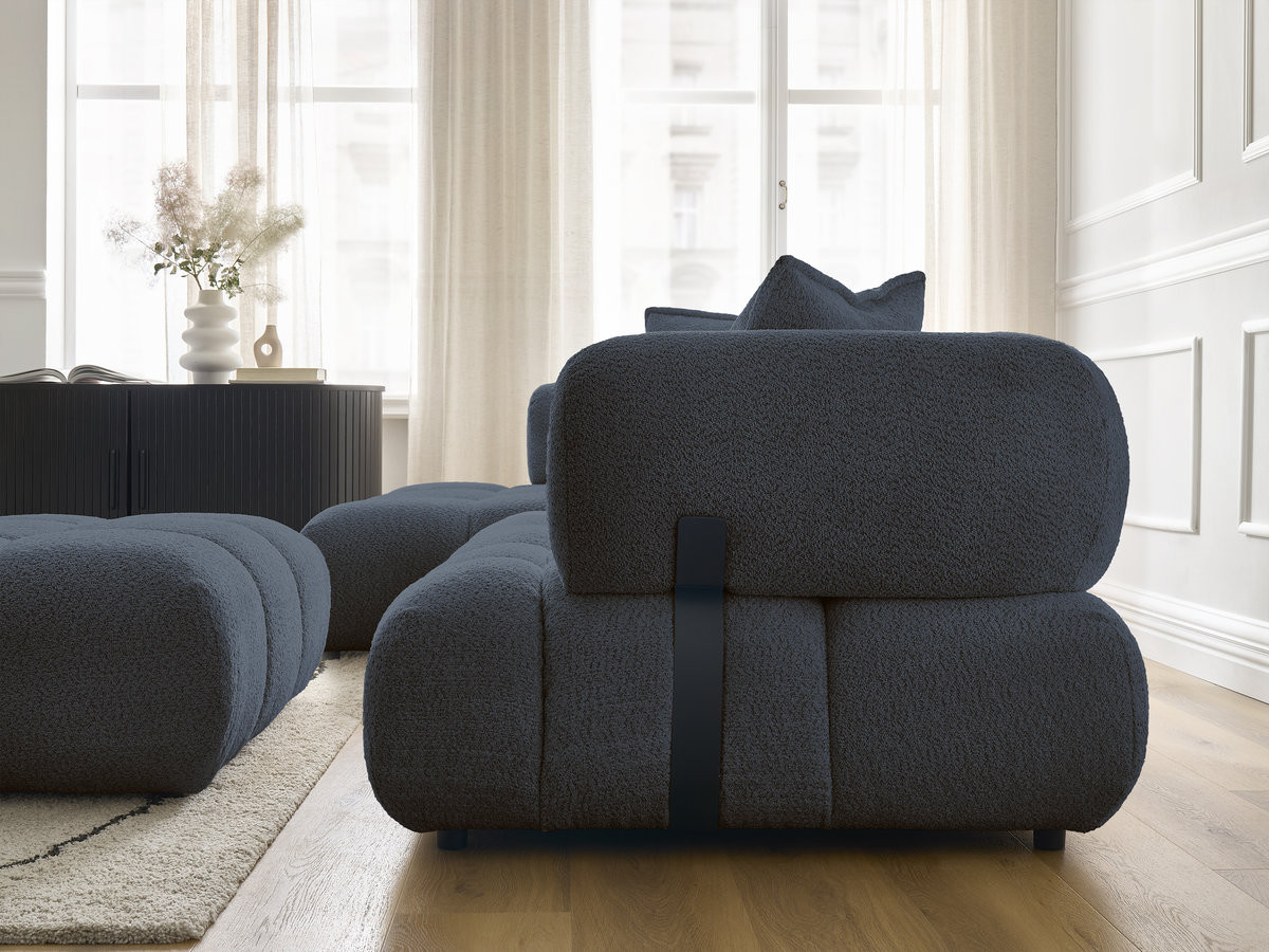 Canapé d'angle fixe ALYA tissu bouclette avec pouf