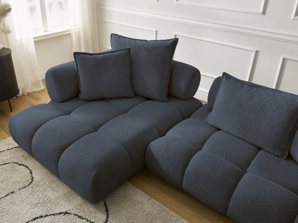 Canapé d'angle fixe ALYA tissu bouclette avec pouf