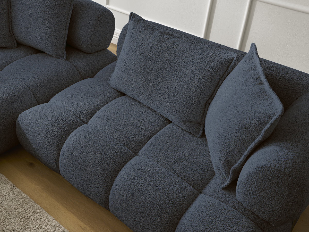 Canapé d'angle fixe ALYA tissu bouclette avec pouf