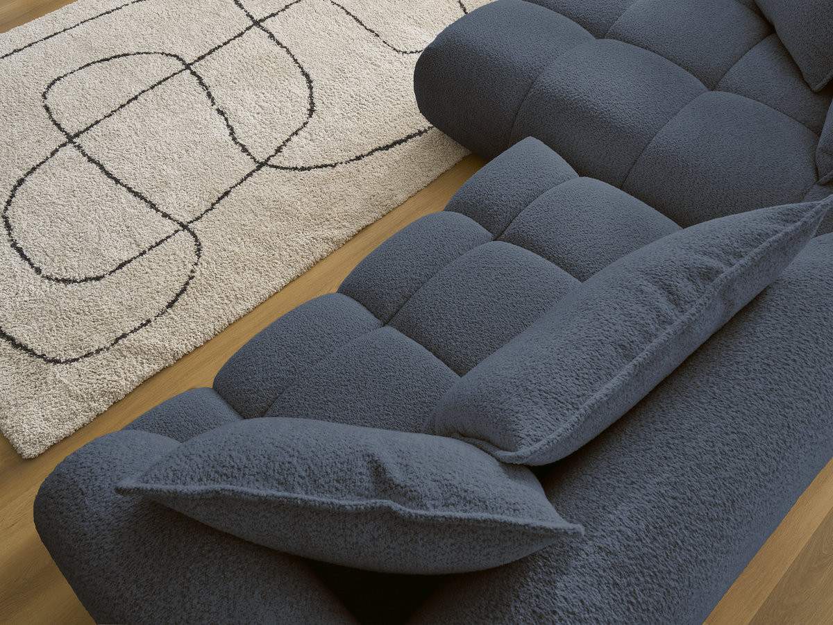 Canapé d'angle fixe ALYA tissu bouclette avec pouf