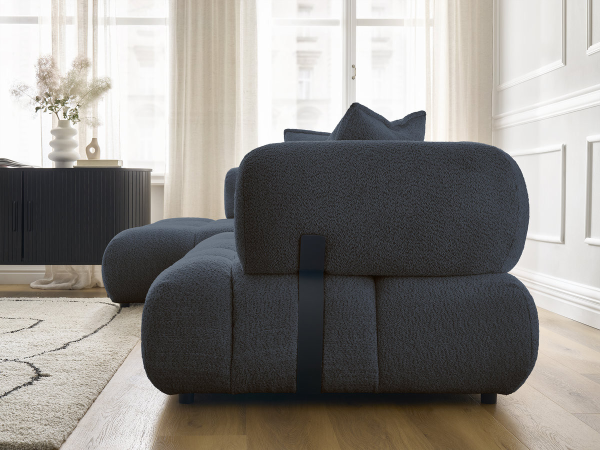 Canapé d'angle fixe ALYA tissu bouclette avec pouf