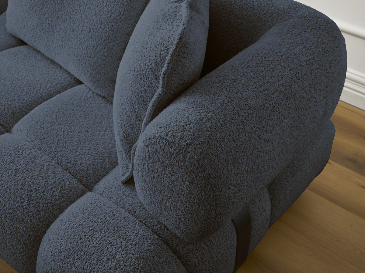 Canapé d'angle fixe ALYA tissu bouclette avec pouf