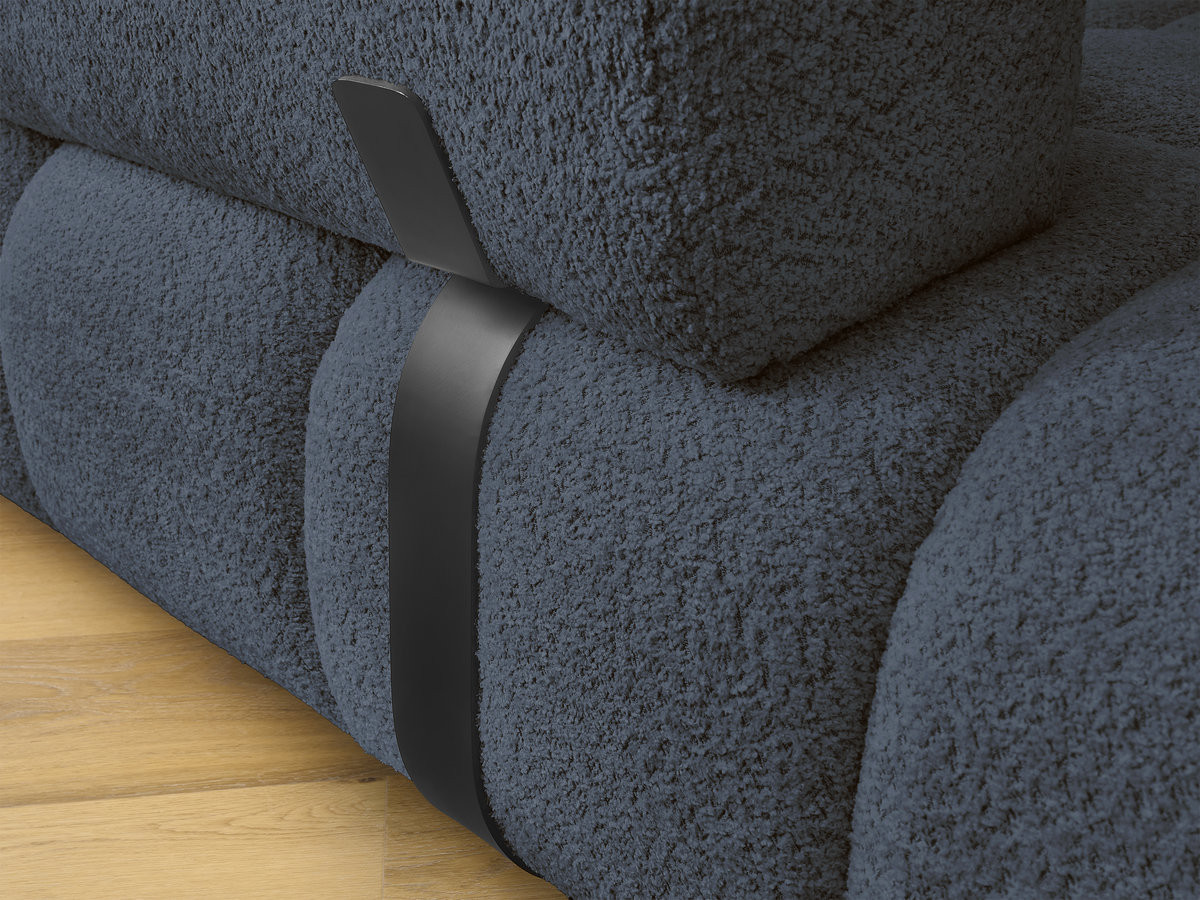 Canapé d'angle fixe ALYA tissu bouclette avec pouf