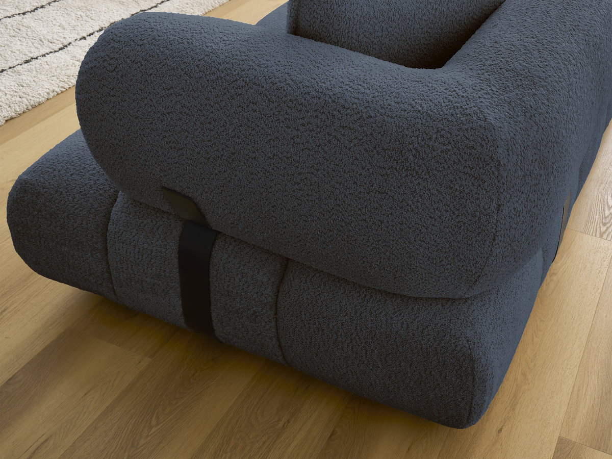Canapé d'angle fixe ALYA tissu bouclette avec pouf