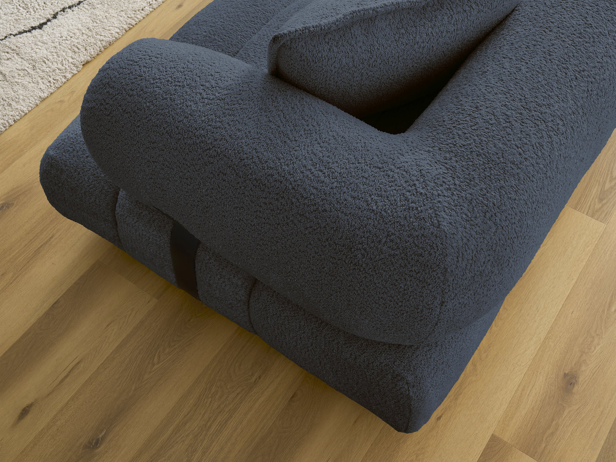 Canapé d'angle fixe ALYA tissu bouclette avec pouf