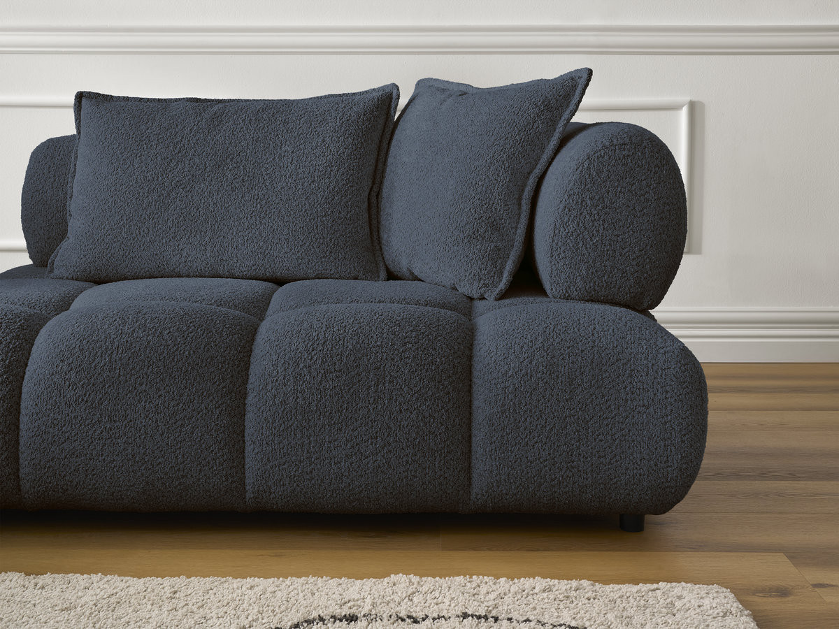 Canapé d'angle fixe ALYA tissu bouclette avec pouf