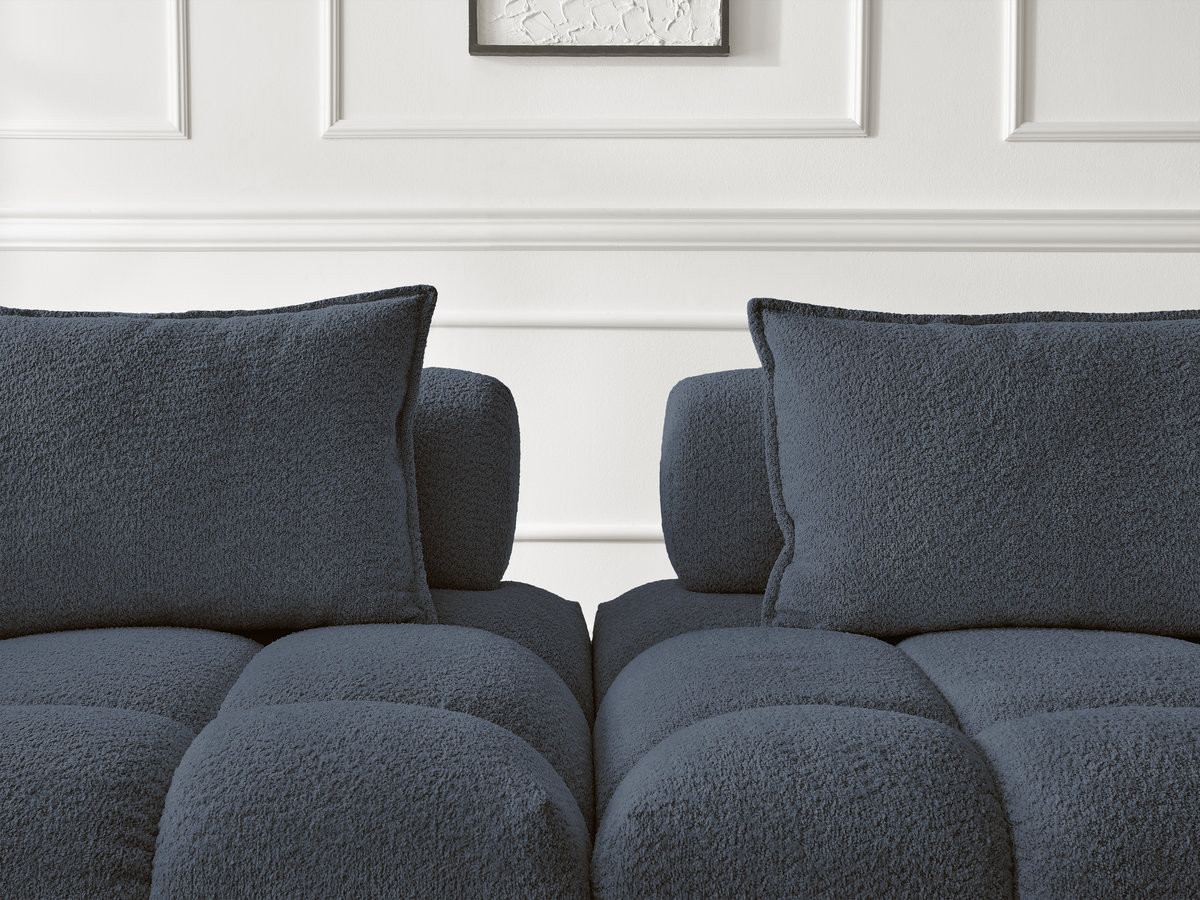 Canapé d'angle fixe ALYA tissu bouclette avec pouf