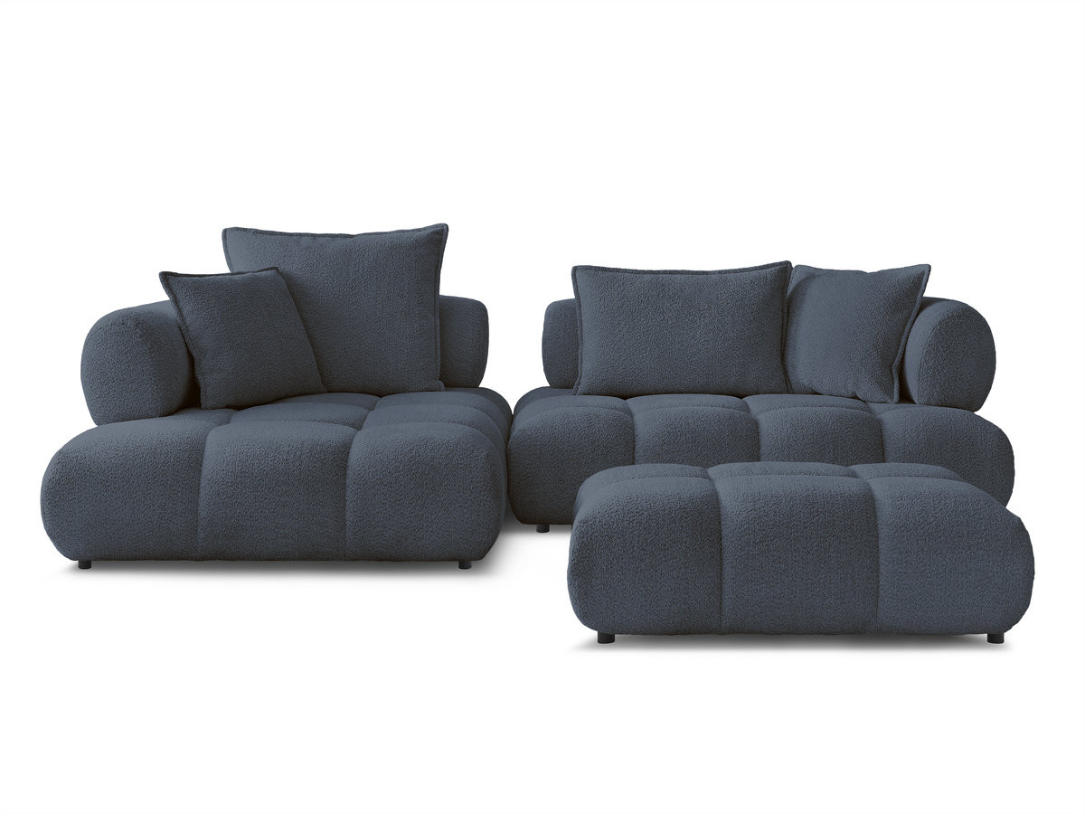 Canapé d'angle fixe ALYA tissu bouclette avec pouf