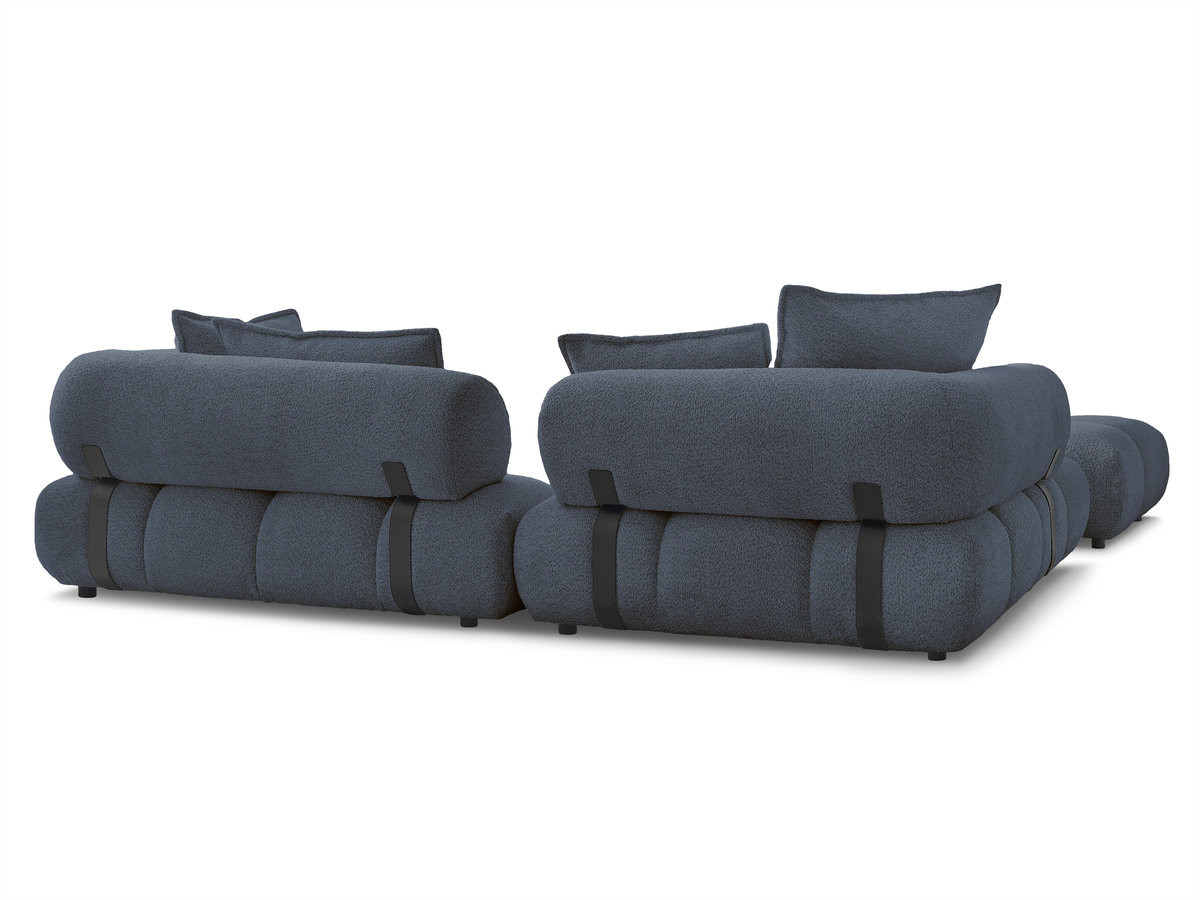 Canapé d'angle fixe ALYA tissu bouclette avec pouf