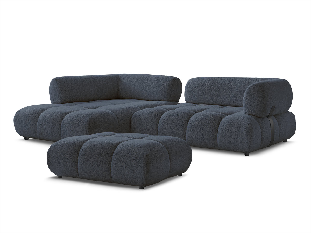 Canapé d'angle fixe ALYA tissu bouclette avec pouf