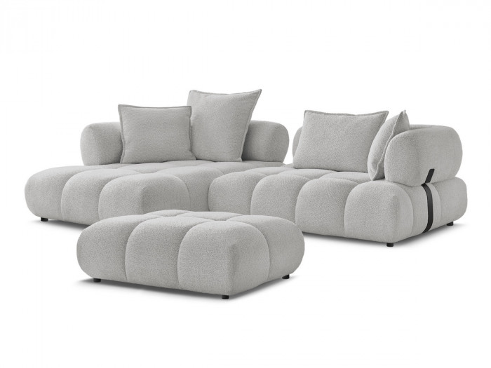 Canapé d'angle fixe ALYA tissu bouclette avec pouf