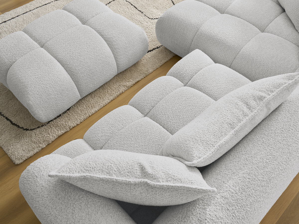 Canapé d'angle fixe ALYA tissu bouclette avec pouf