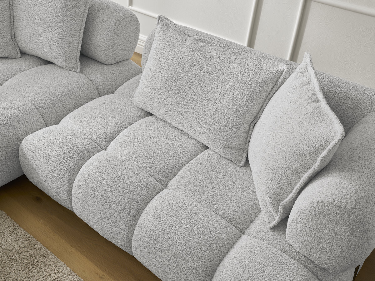 Canapé d'angle fixe ALYA tissu bouclette avec pouf