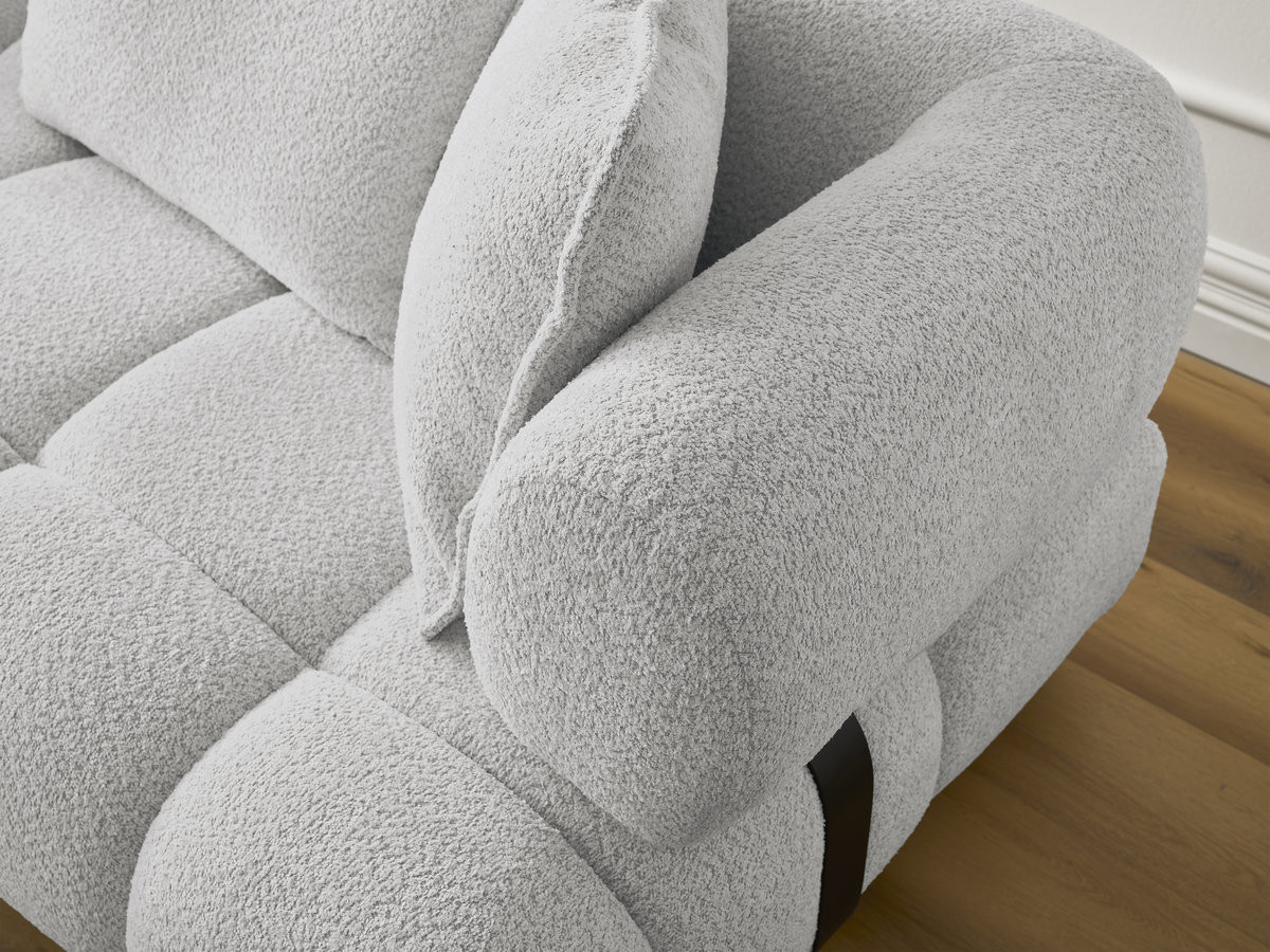 Canapé d'angle fixe ALYA tissu bouclette avec pouf