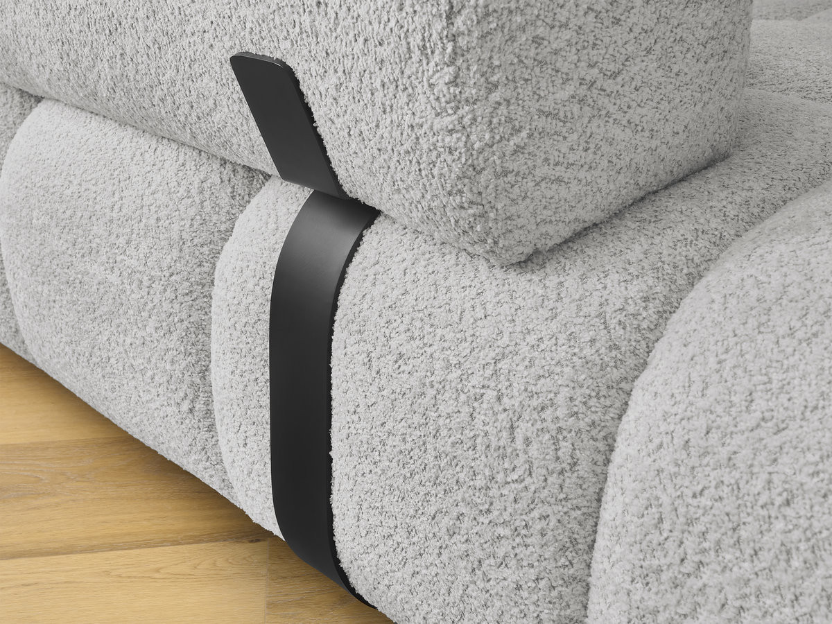 Canapé d'angle fixe ALYA tissu bouclette avec pouf