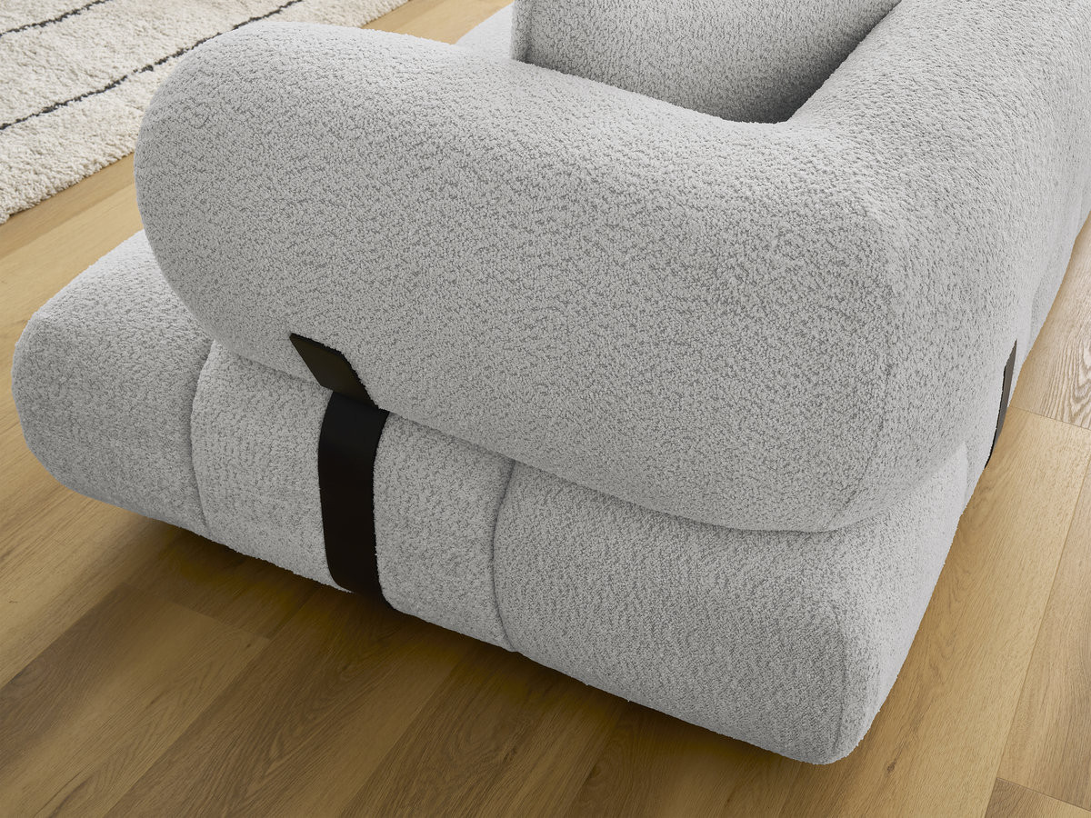 Canapé d'angle fixe ALYA tissu bouclette avec pouf