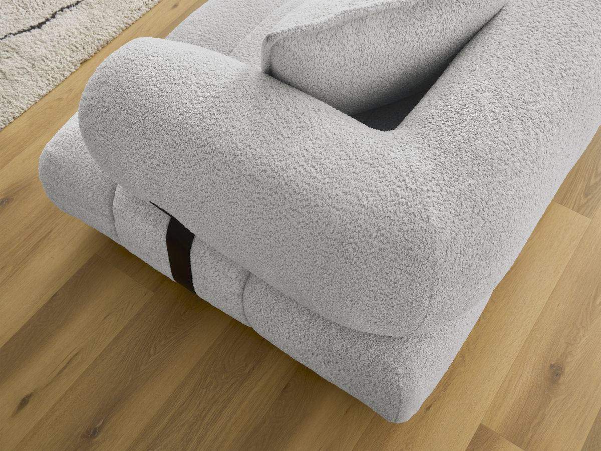 Canapé d'angle fixe ALYA tissu bouclette avec pouf