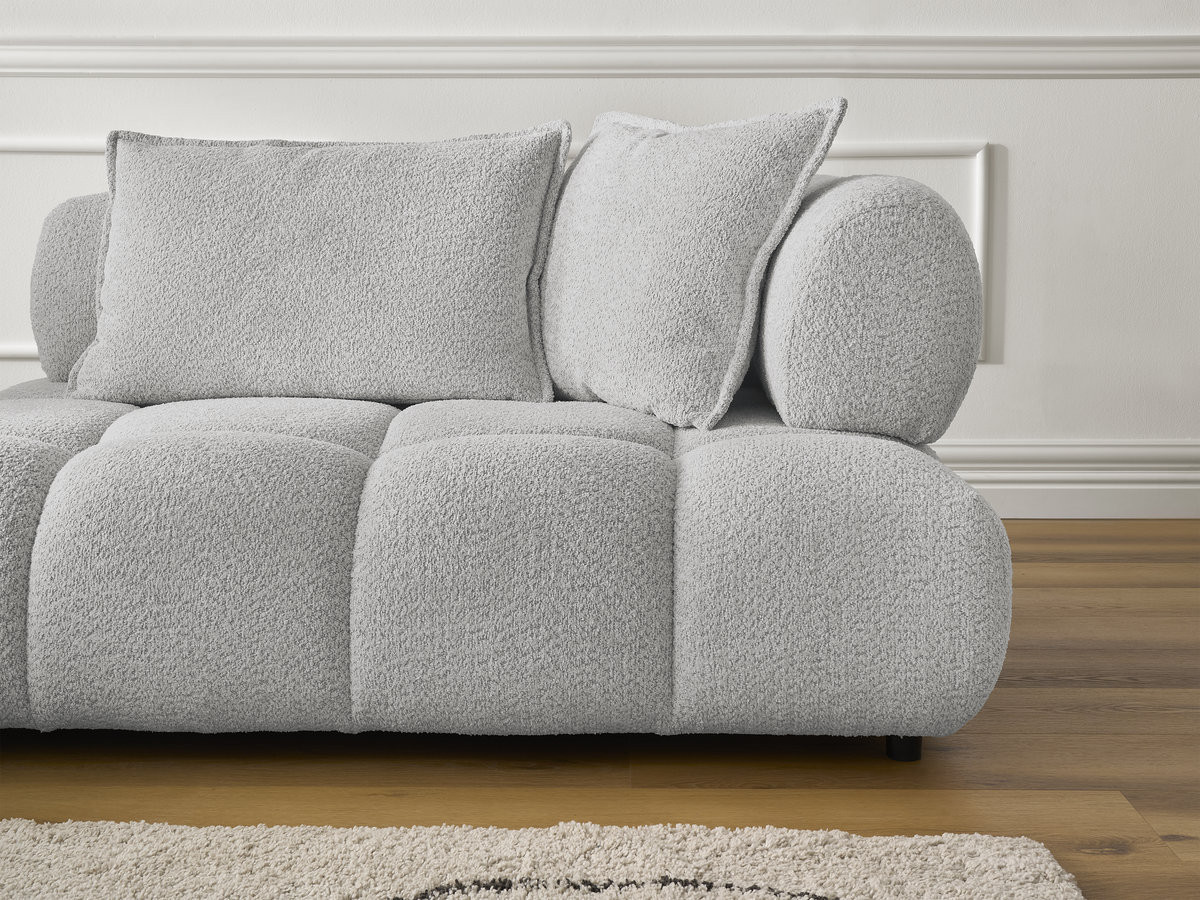 Canapé d'angle fixe ALYA tissu bouclette avec pouf