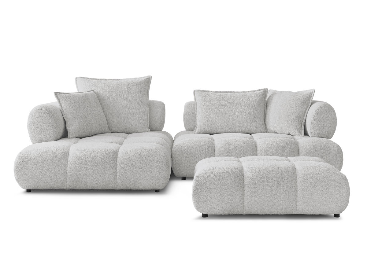 Canapé d'angle fixe ALYA tissu bouclette avec pouf
