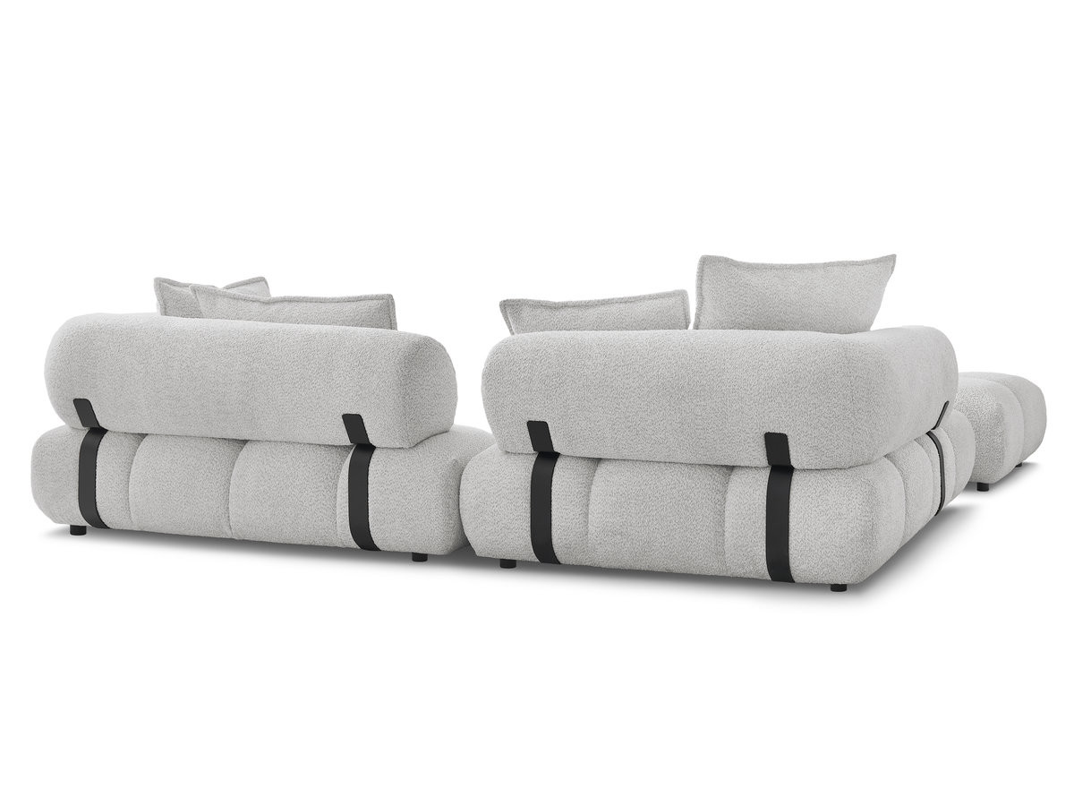 Canapé d'angle fixe ALYA tissu bouclette avec pouf
