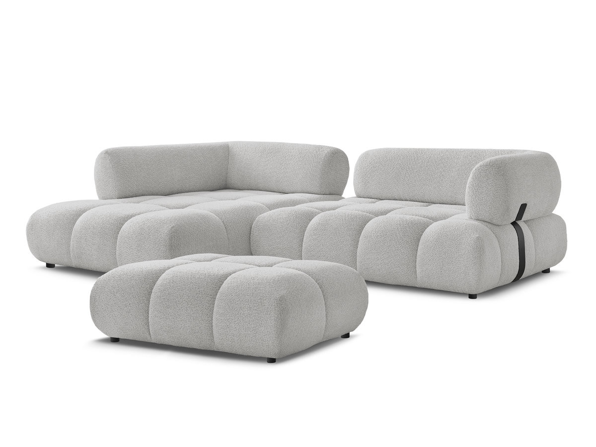 Canapé d'angle fixe ALYA tissu bouclette avec pouf