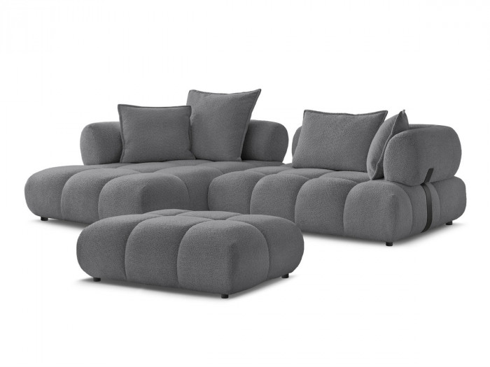 Canapé d'angle fixe ALYA tissu bouclette avec pouf