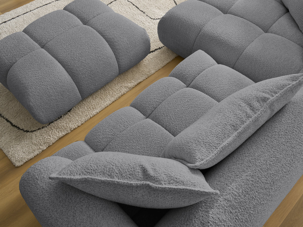 Canapé d'angle fixe ALYA tissu bouclette avec pouf