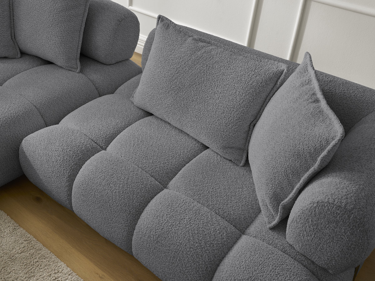 Canapé d'angle fixe ALYA tissu bouclette avec pouf