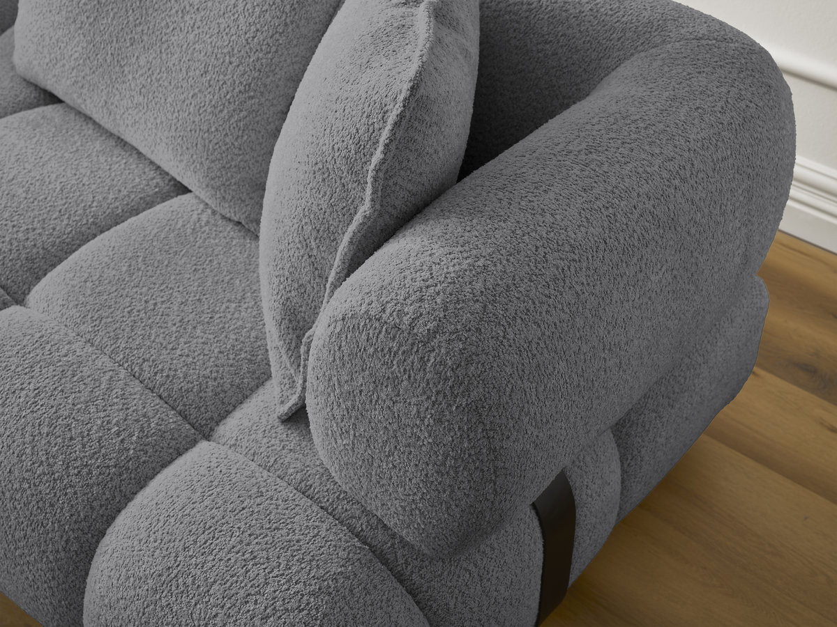Canapé d'angle fixe ALYA tissu bouclette avec pouf