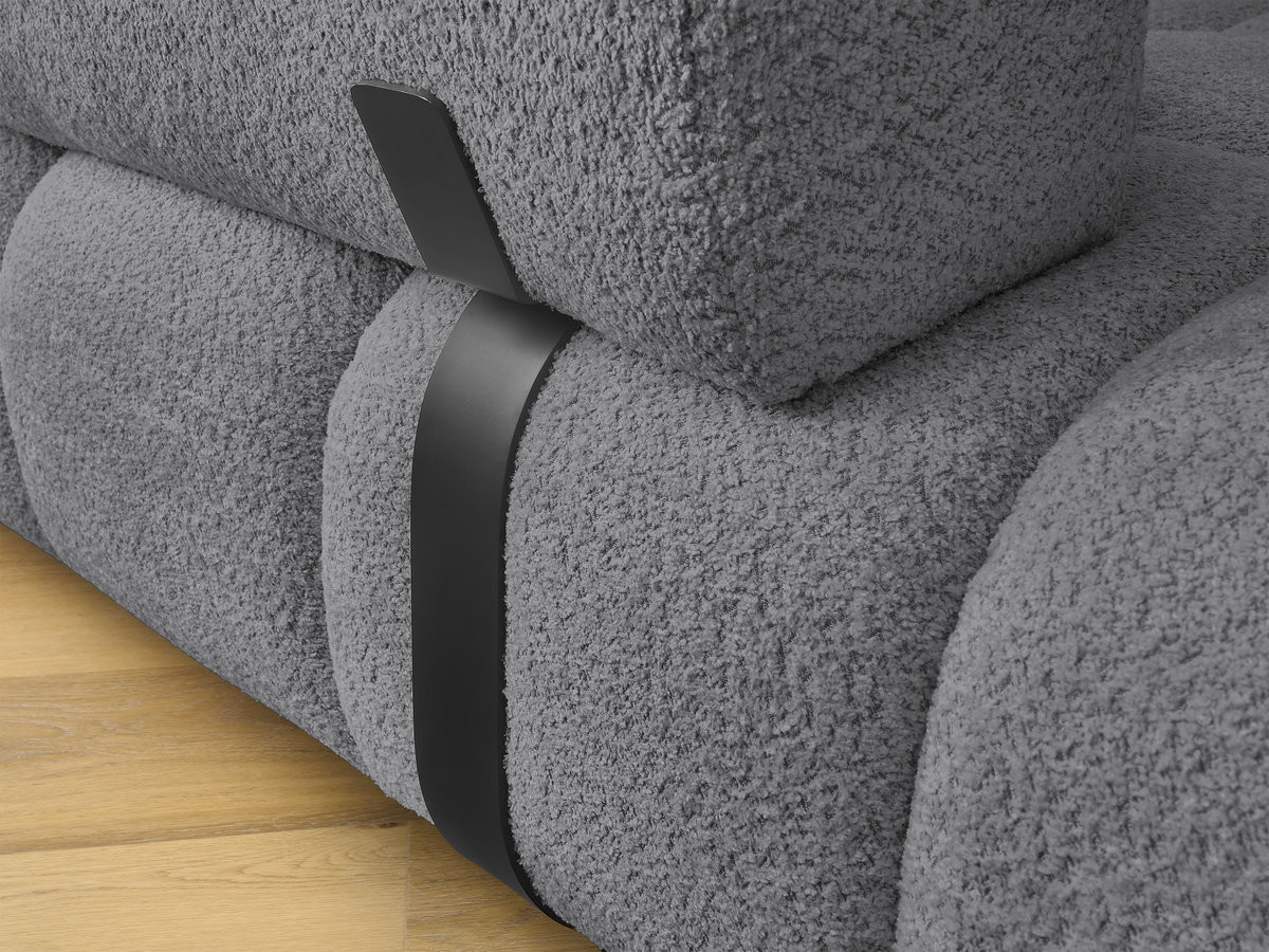 Canapé d'angle fixe ALYA tissu bouclette avec pouf