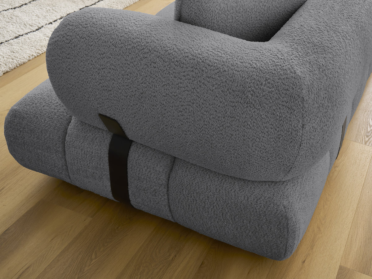 Canapé d'angle fixe ALYA tissu bouclette avec pouf