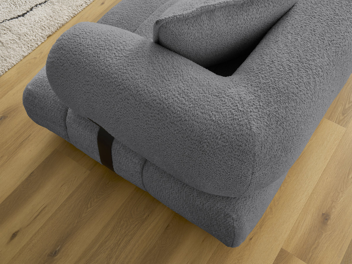 Canapé d'angle fixe ALYA tissu bouclette avec pouf
